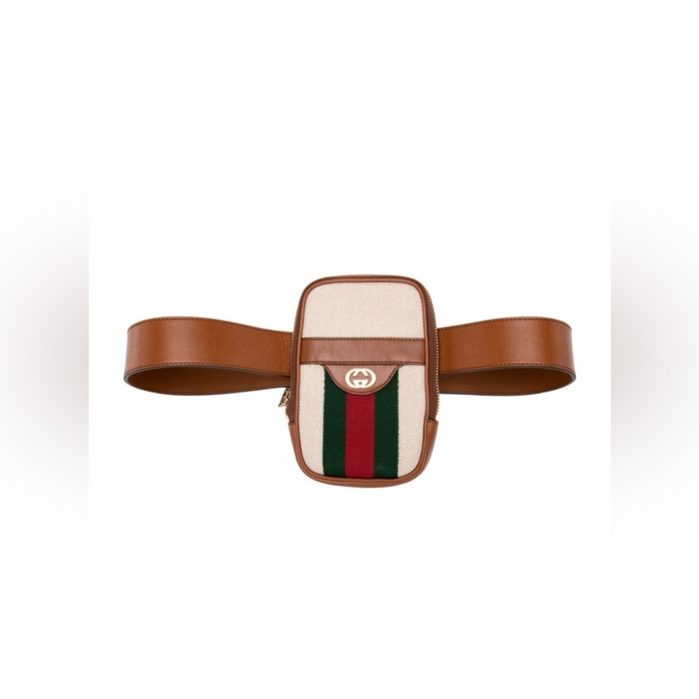 NIB Gucci Canvas and Leather Striped Belt Bag - Picture 3 of 10